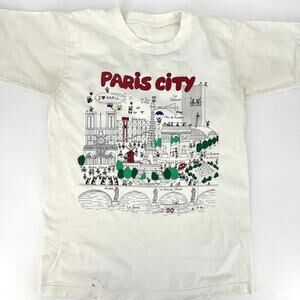 Vintage Paris Souvenir Double Sided Graphic Print T Shirt Size M **READ**
